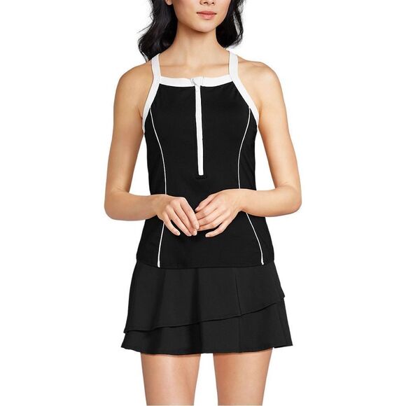 Land’s End Plus Regular sizes zip front soft cup tankini black white Various - Picture 3 of 8